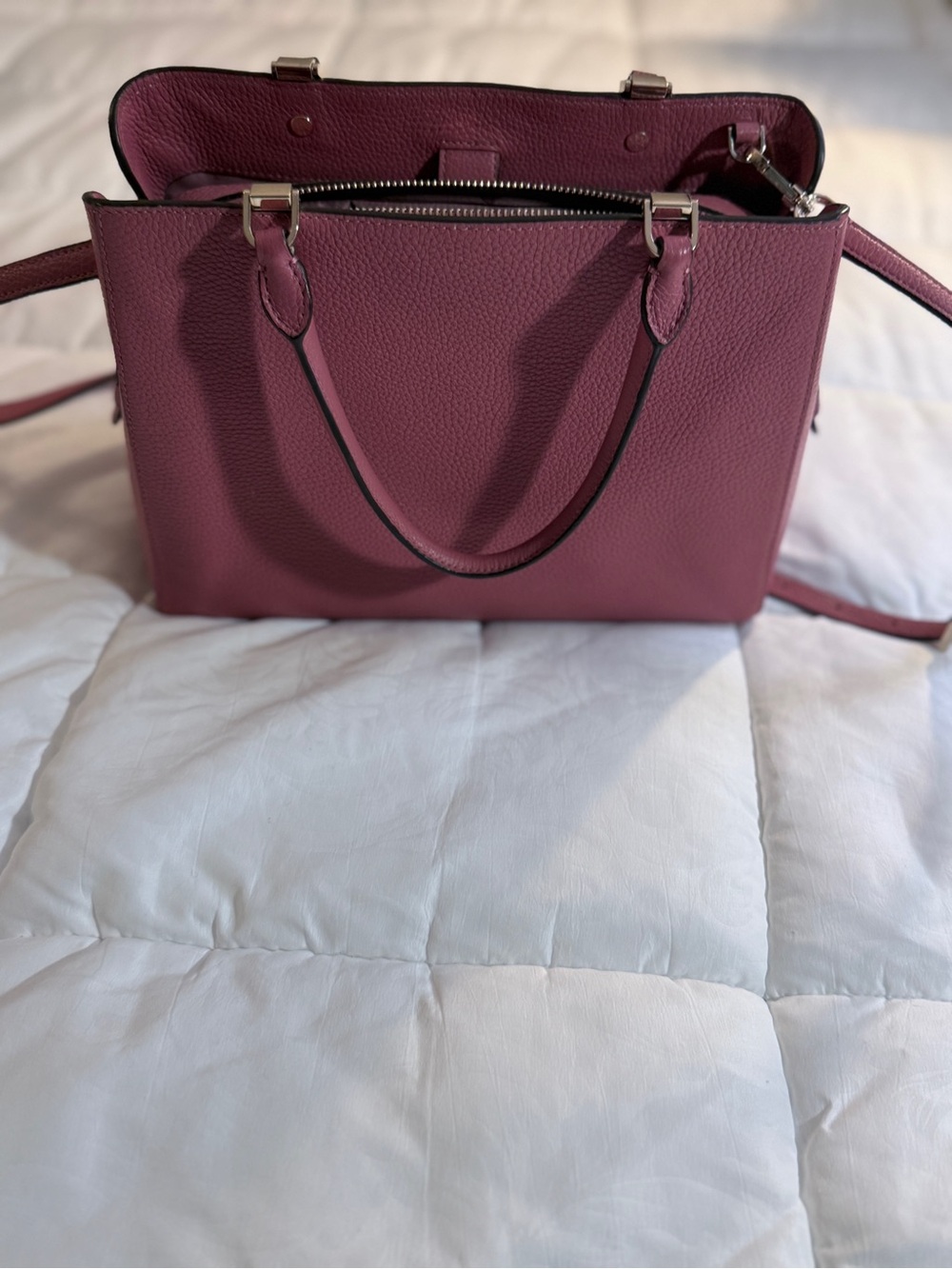 Kate Spade New York Mauve Pink Pebbled Leather Satchel | Triple Compartment - Picture 2 of 7